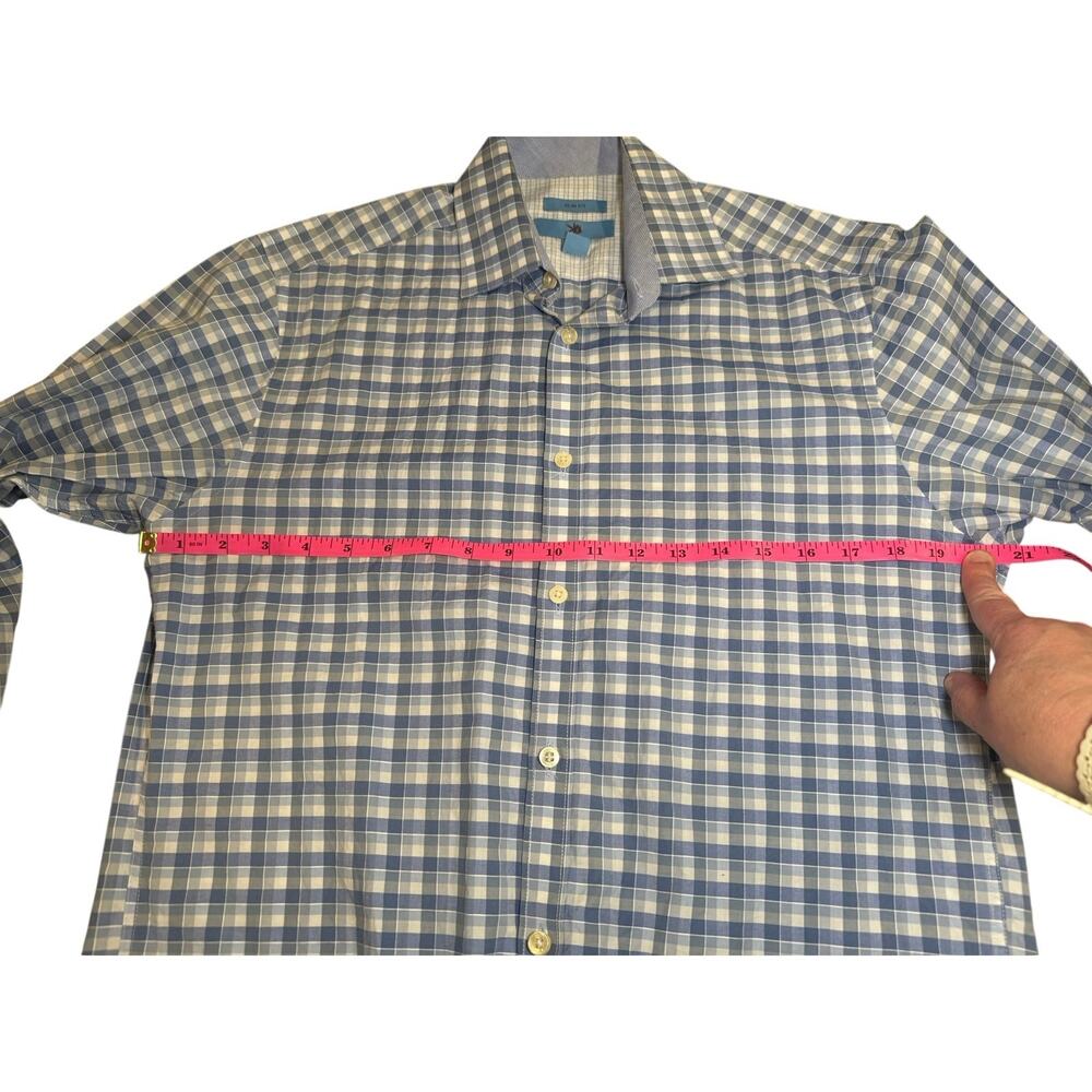 Egara Slim Fit Blue White Plaid Button Down Shirt Men’s Medium 15-15.5 - Picture 6 of 10